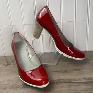 DorKing By Fluchos Red Patent Leather Stacked Heels‎ Size 39 New Elegant Party